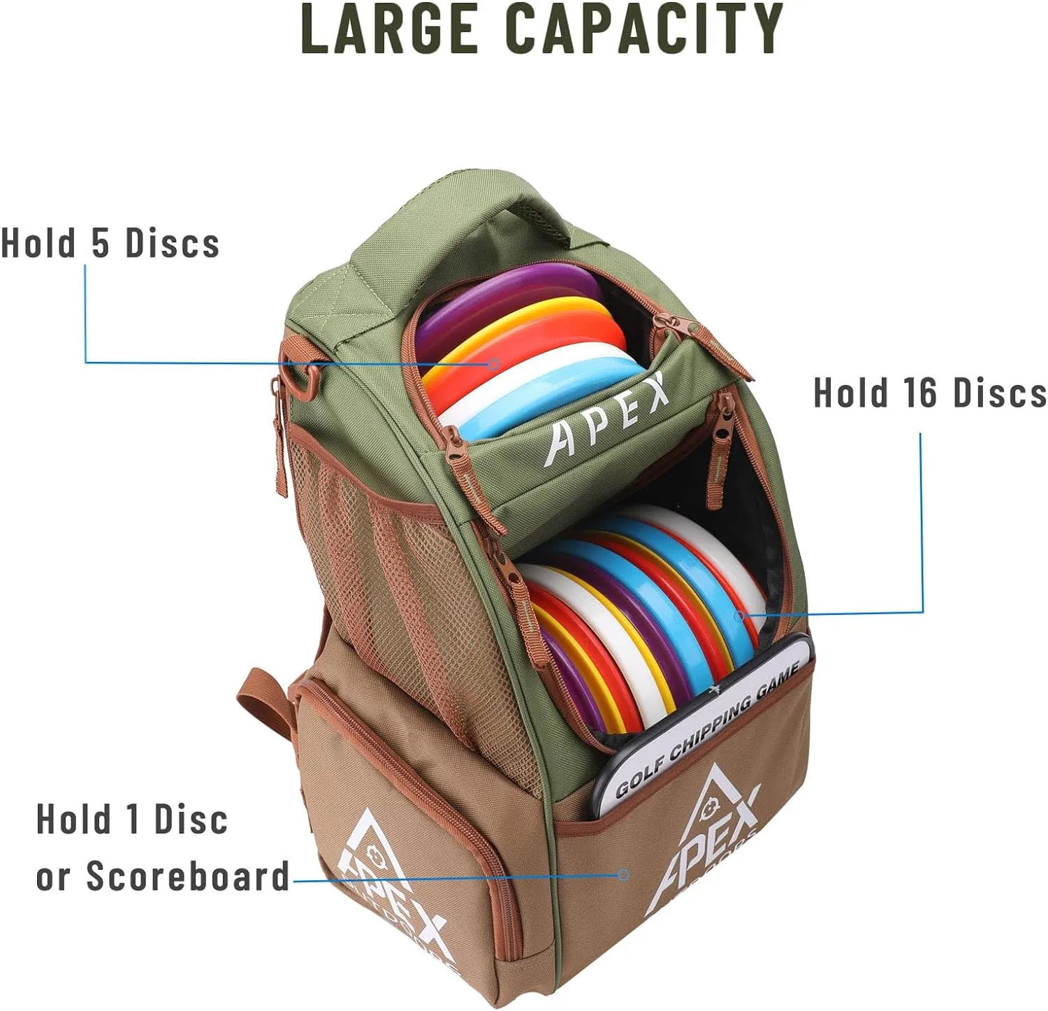 Disc Golf Bag, Large Disc Golf Backpack Holds Over 21 Discs, Durable & Lightweight with Multiple Storage Pockets
