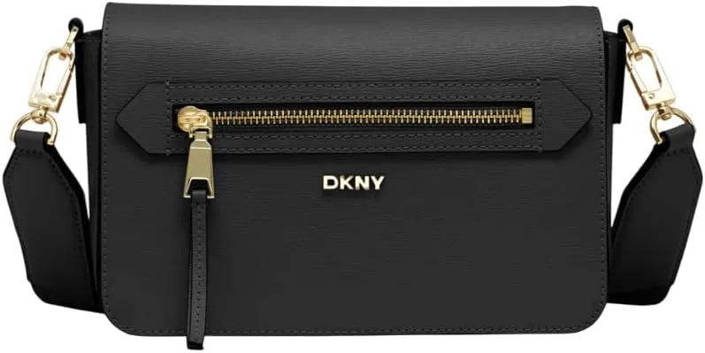 DKNY Women's Bryant AVE MD Flap Crossbody Handbag, BLK/Gold, Blk/Gold, Einheitsgröße