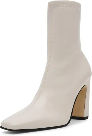 DOEYG Women's Block Chunky Heel Ankle Booties Square Toe Short Boots Dress Comfortable with Side Zipper