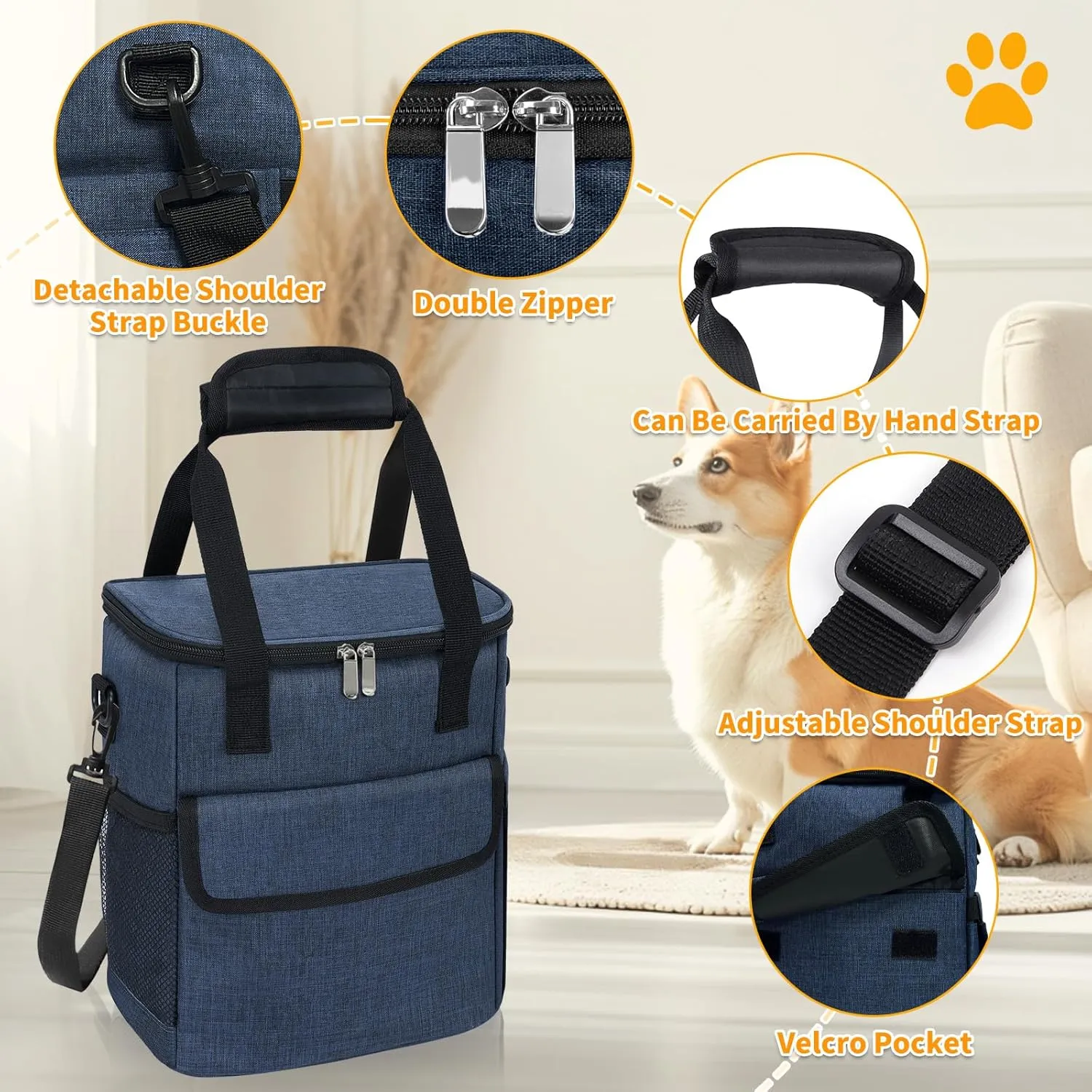 Dog Travel Bag, Weekend Dog Travel Accessories for Camping, Pet Travel Bags with 2 Collapsible Dog Bowls, 2 Travel Dog Food Container, 1 Waterproof Pet Feeding Mat - S, Tibetan Blue