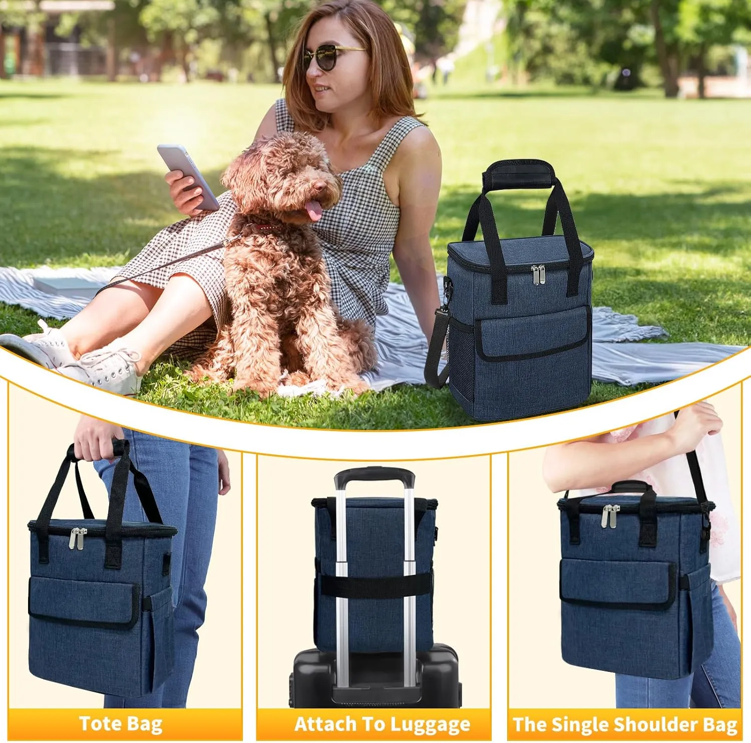 Dog Travel Bag, Weekend Dog Travel Accessories for Camping, Pet Travel Bags with 2 Collapsible Dog Bowls, 2 Travel Dog Food Container, 1 Waterproof Pet Feeding Mat - S, Tibetan Blue