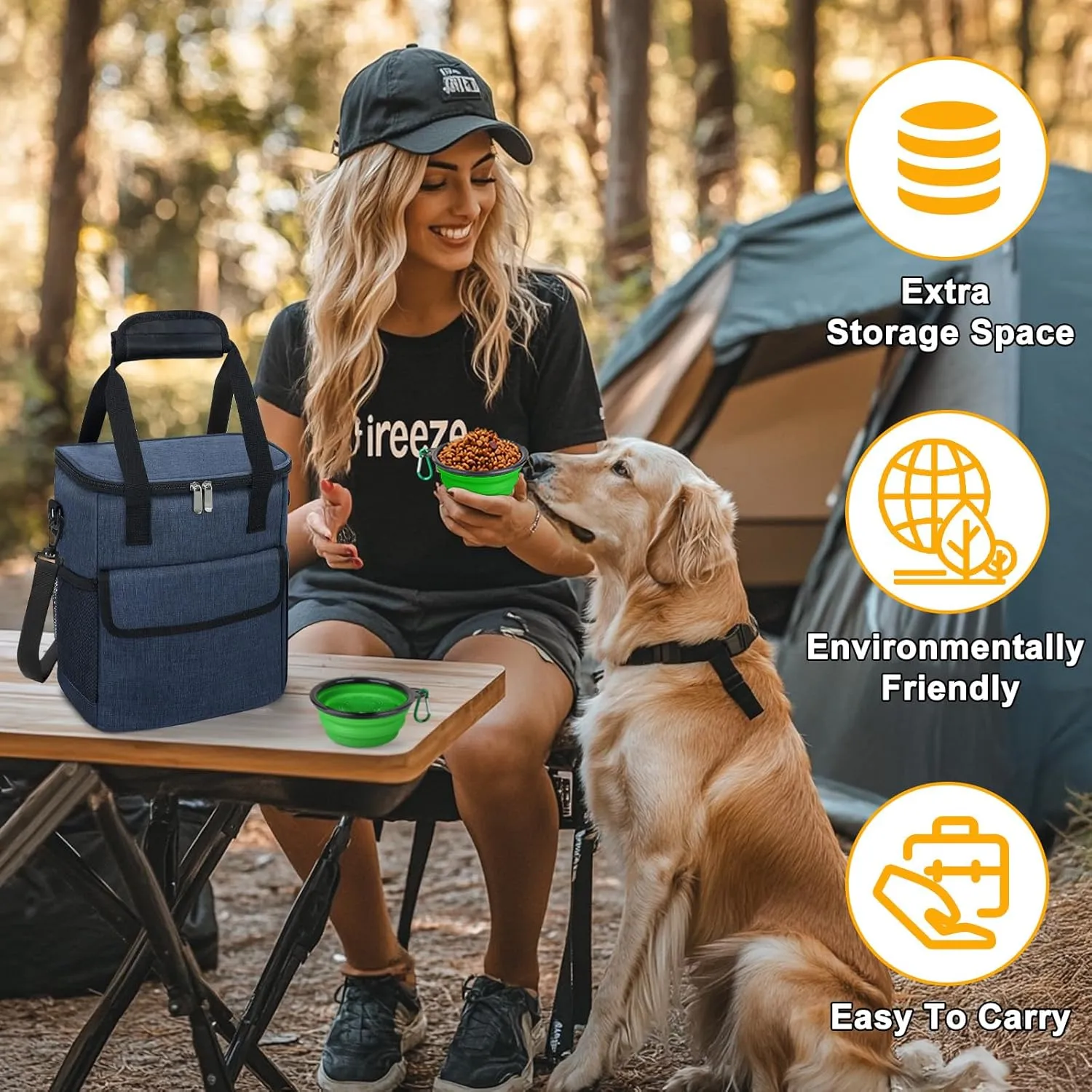 Dog Travel Bag, Weekend Dog Travel Accessories for Camping, Pet Travel Bags with 2 Collapsible Dog Bowls, 2 Travel Dog Food Container, 1 Waterproof Pet Feeding Mat - S, Tibetan Blue