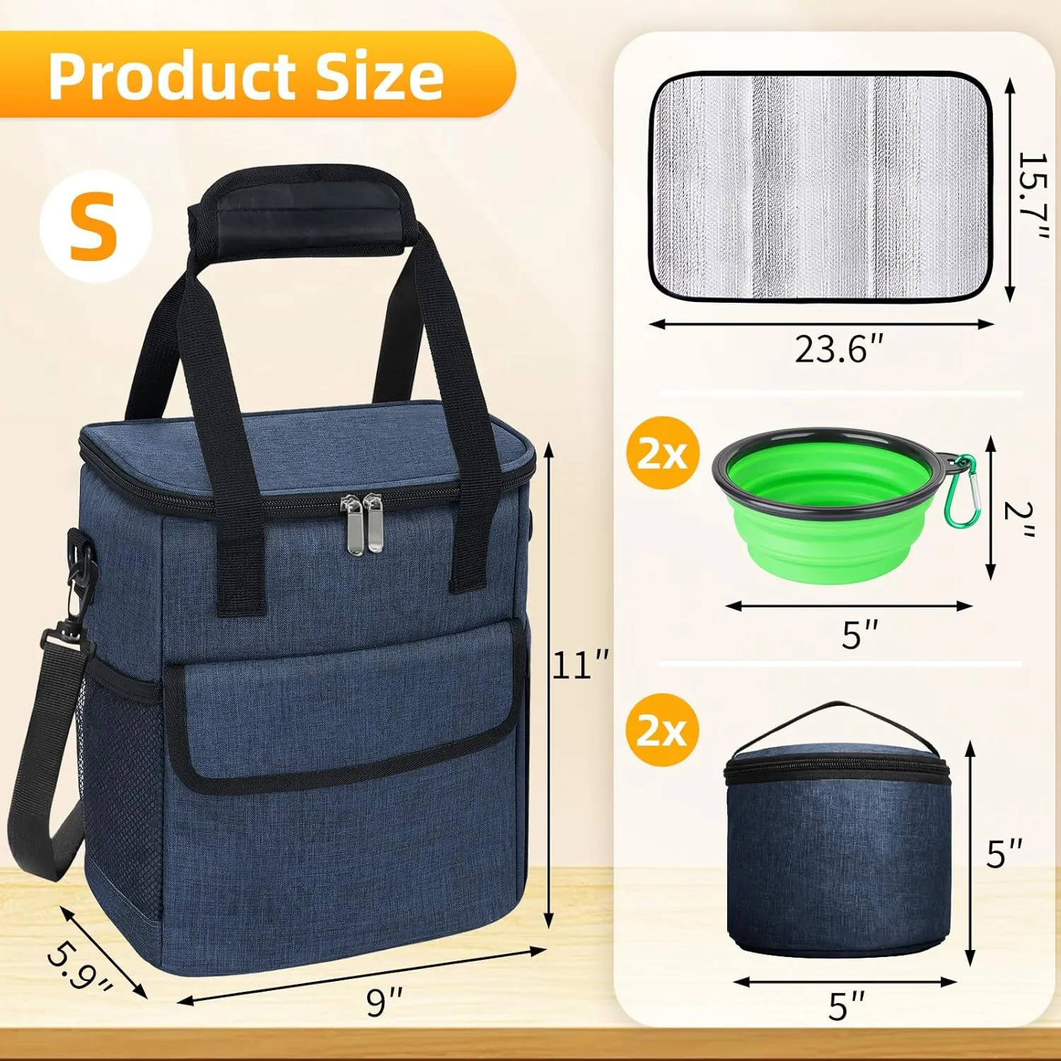 Dog Travel Bag, Weekend Dog Travel Accessories for Camping, Pet Travel Bags with 2 Collapsible Dog Bowls, 2 Travel Dog Food Container, 1 Waterproof Pet Feeding Mat - S, Tibetan Blue