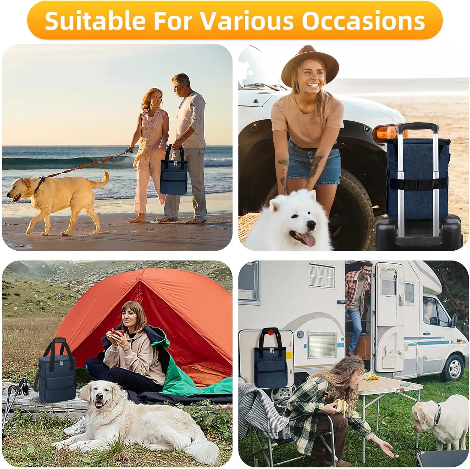 Dog Travel Bag, Weekend Dog Travel Accessories for Camping, Pet Travel Bags with 2 Collapsible Dog Bowls, 2 Travel Dog Food Container, 1 Waterproof Pet Feeding Mat - S, Tibetan Blue