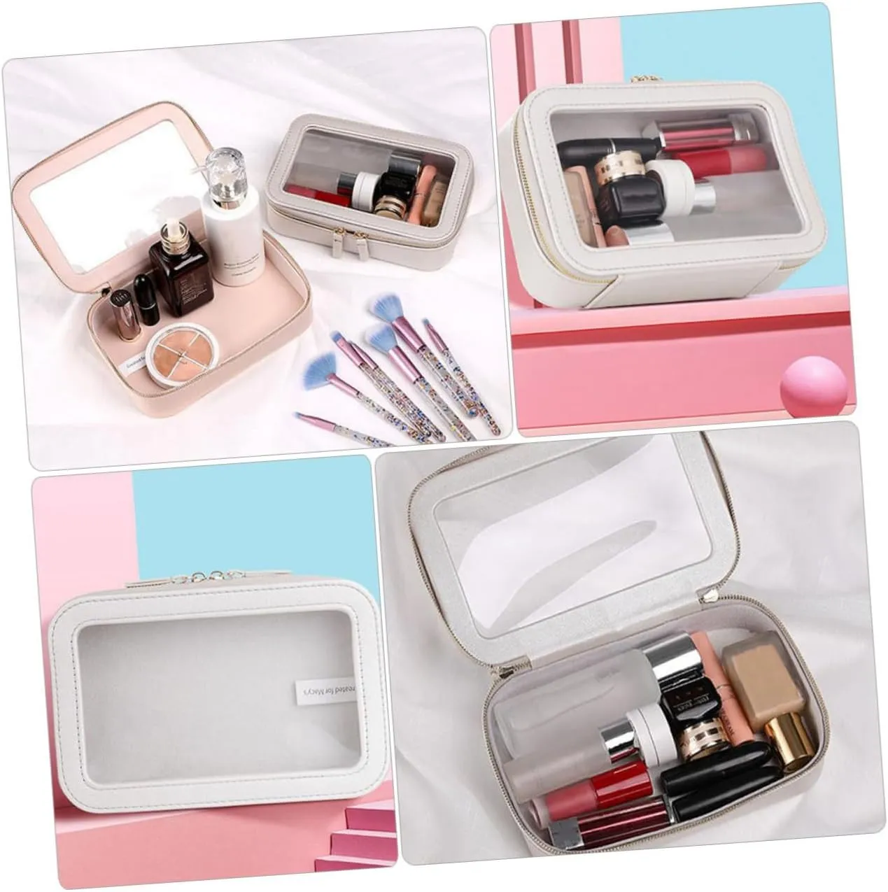 DOITOOL 2 pcs Durable Vanity Toiletry Miss Cosmetic Women Trip Toiletries Underwear Lip Makeup Handbag, Greyx3pcs, 24x15cmx3pcs