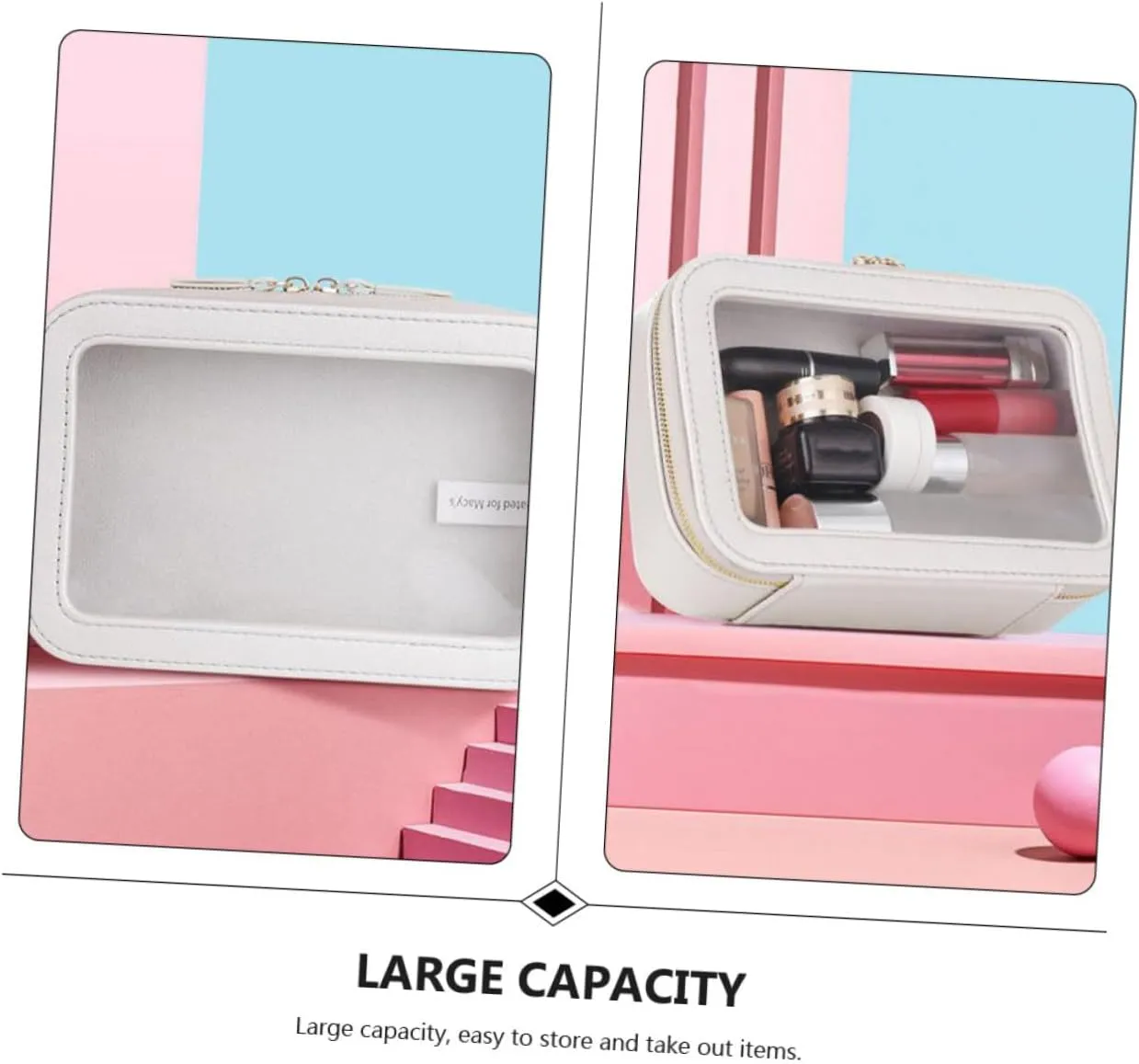 DOITOOL 2 pcs Durable Vanity Toiletry Miss Cosmetic Women Trip Toiletries Underwear Lip Makeup Handbag, Greyx3pcs, 24x15cmx3pcs