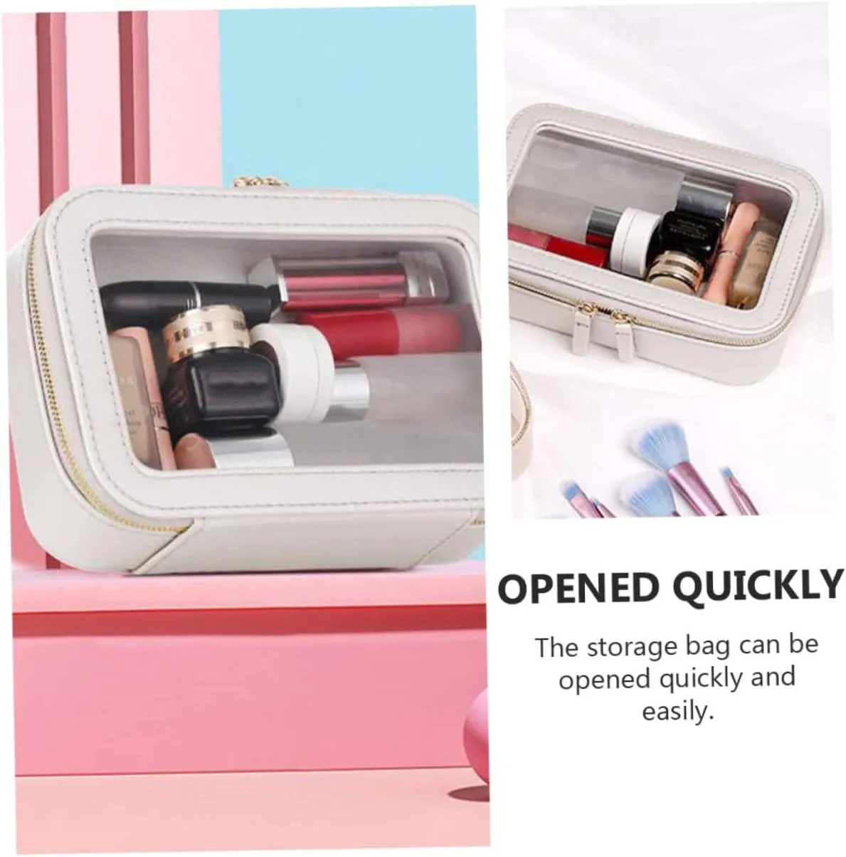 DOITOOL 2 pcs Durable Vanity Toiletry Miss Cosmetic Women Trip Toiletries Underwear Lip Makeup Handbag, Greyx3pcs, 24x15cmx3pcs
