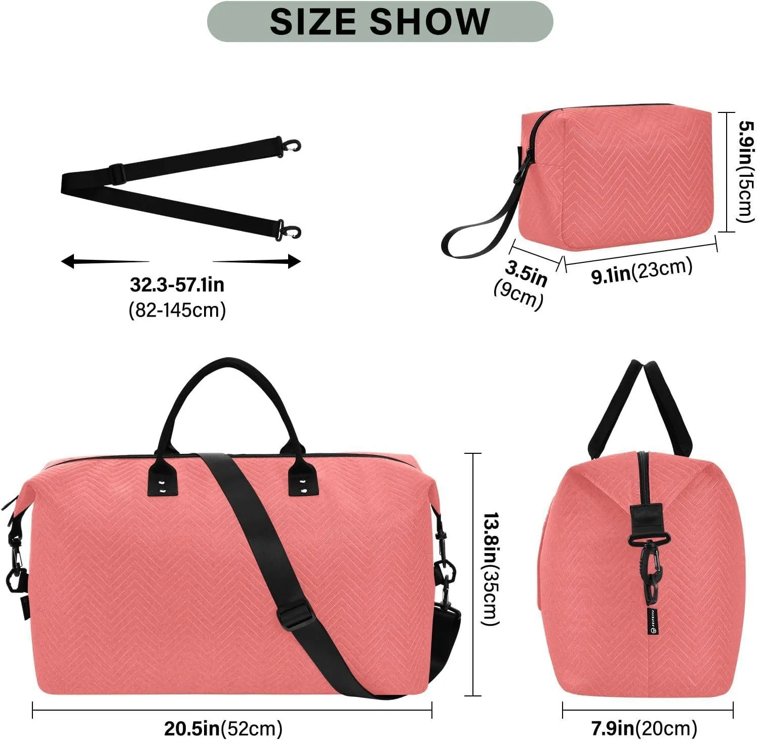 DOMIKING Bright Pink Travel Duffle Bag Foldable Weekender Overnight Bags for Women Men Carry On Gym Bag Personal Item Travel Bag with Toiletry Bag for Trip Gym Business Yoga, 2 Pcs