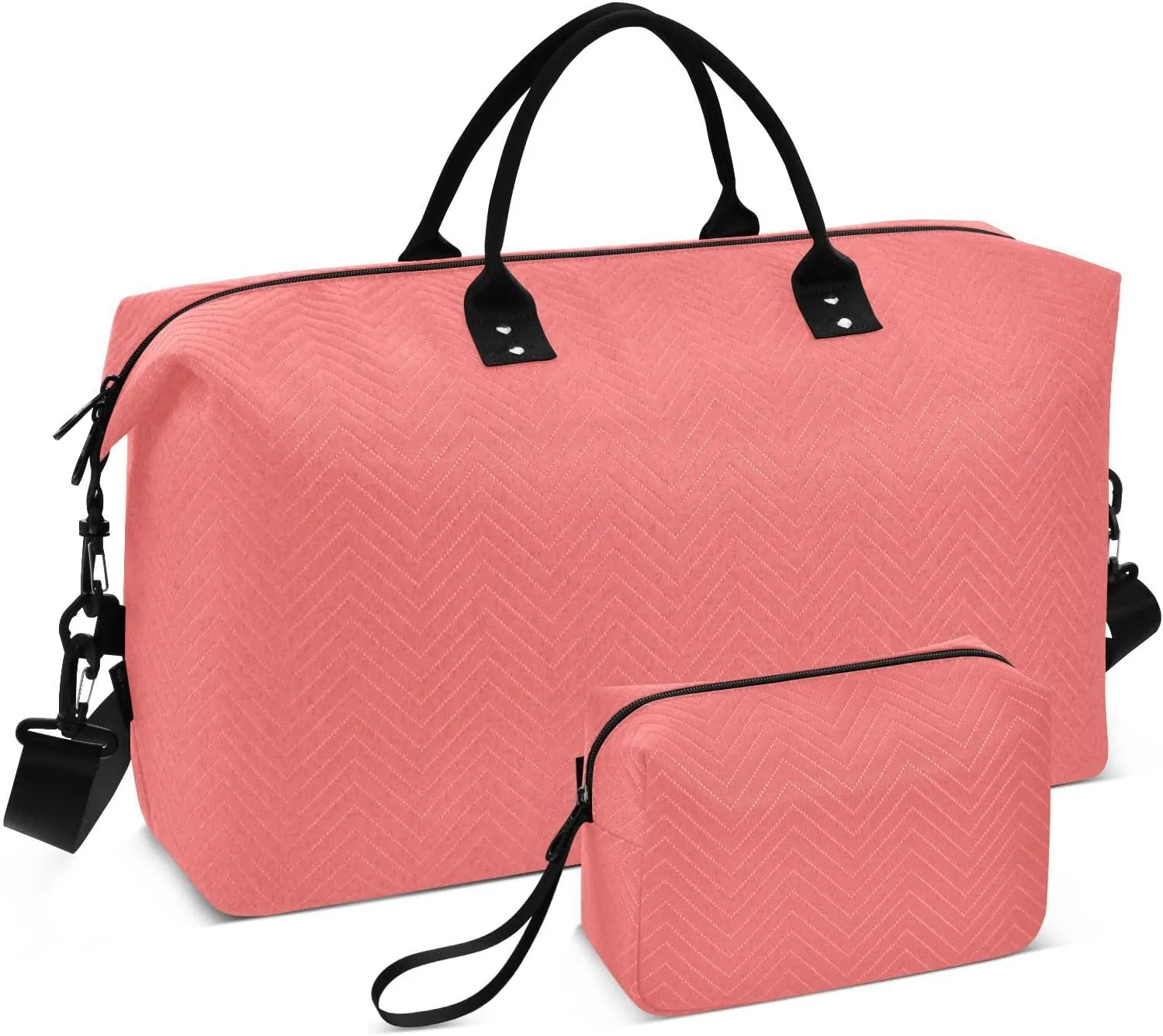 DOMIKING Bright Pink Travel Duffle Bag Foldable Weekender Overnight Bags for Women Men Carry On Gym Bag Personal Item Travel Bag with Toiletry Bag for Trip Gym Business Yoga, 2 Pcs