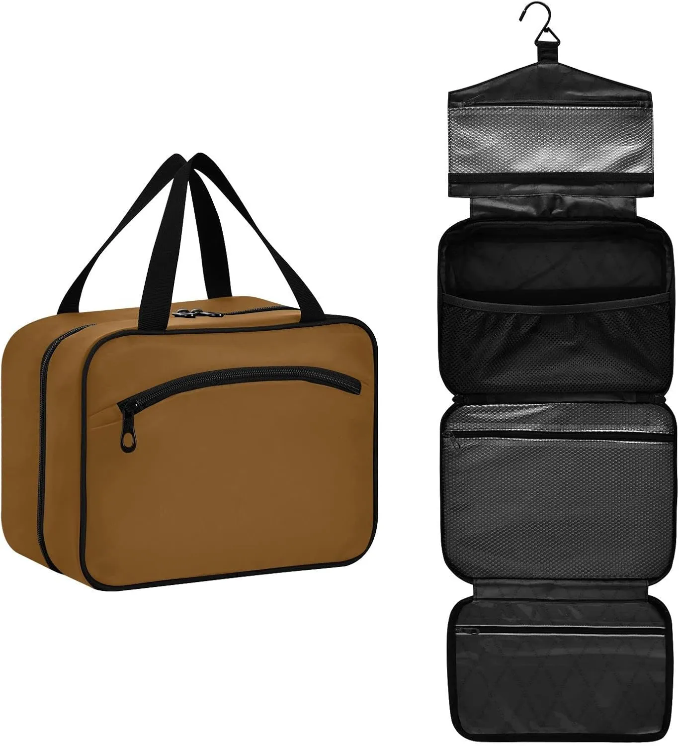 DOMIKING Brown Hanging Toiletry Bag Portable Cosmetic Bags Large Travel Makeup Organizers Pouch for Men Women Brushes Conditioner
