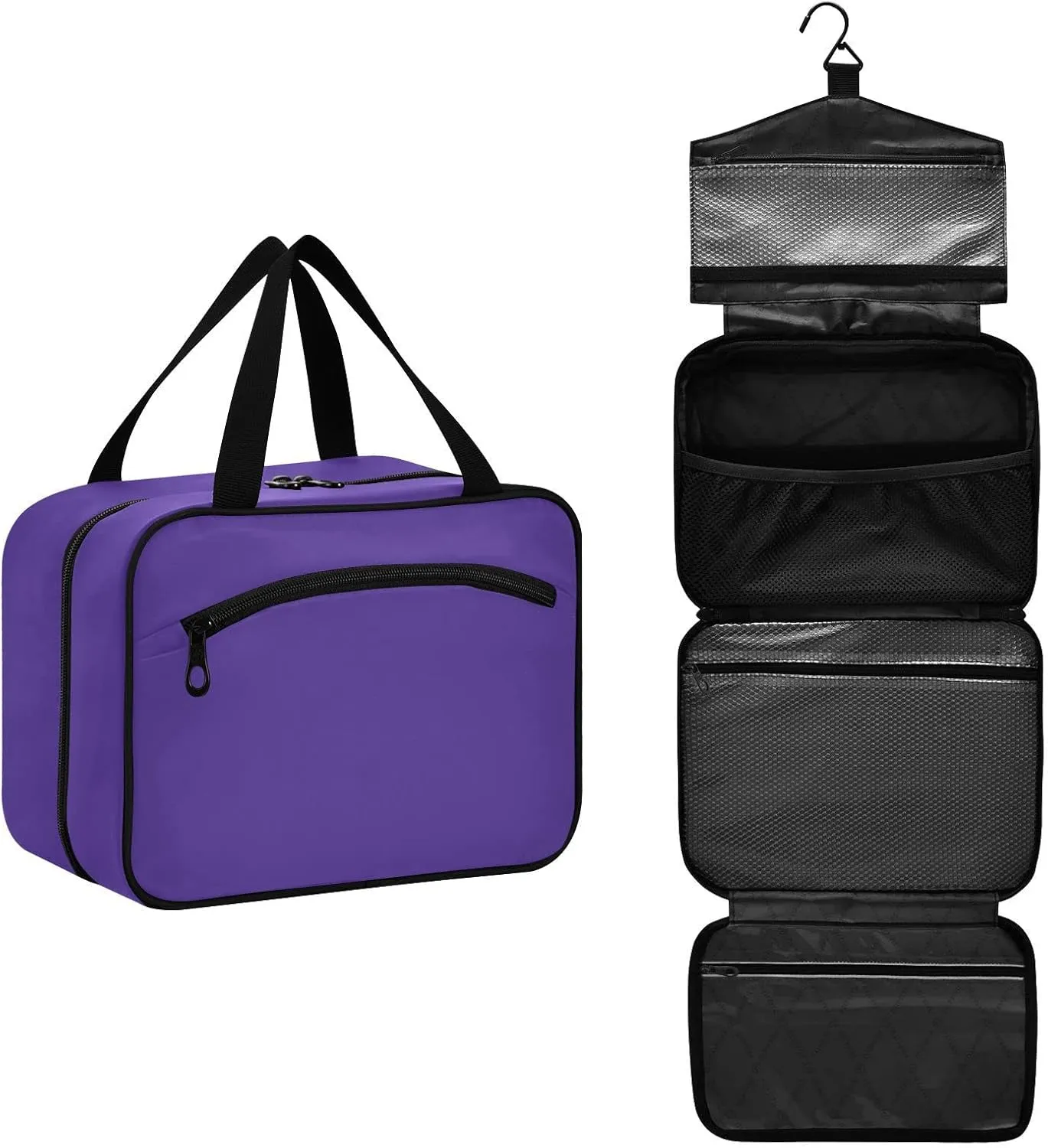DOMIKING Dark Purple Hanging Toiletry Bag Portable Cosmetic Bags Large Travel Makeup Organizers Holder for Men Women Brushes Accessories Shampoo