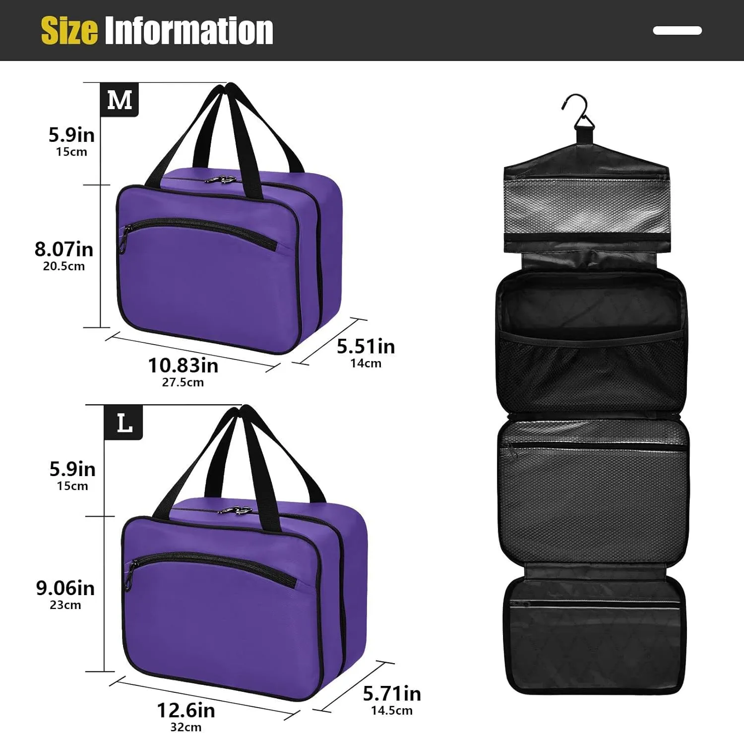 DOMIKING Dark Purple Hanging Toiletry Bag Portable Cosmetic Bags Large Travel Makeup Organizers Holder for Men Women Brushes Accessories Shampoo
