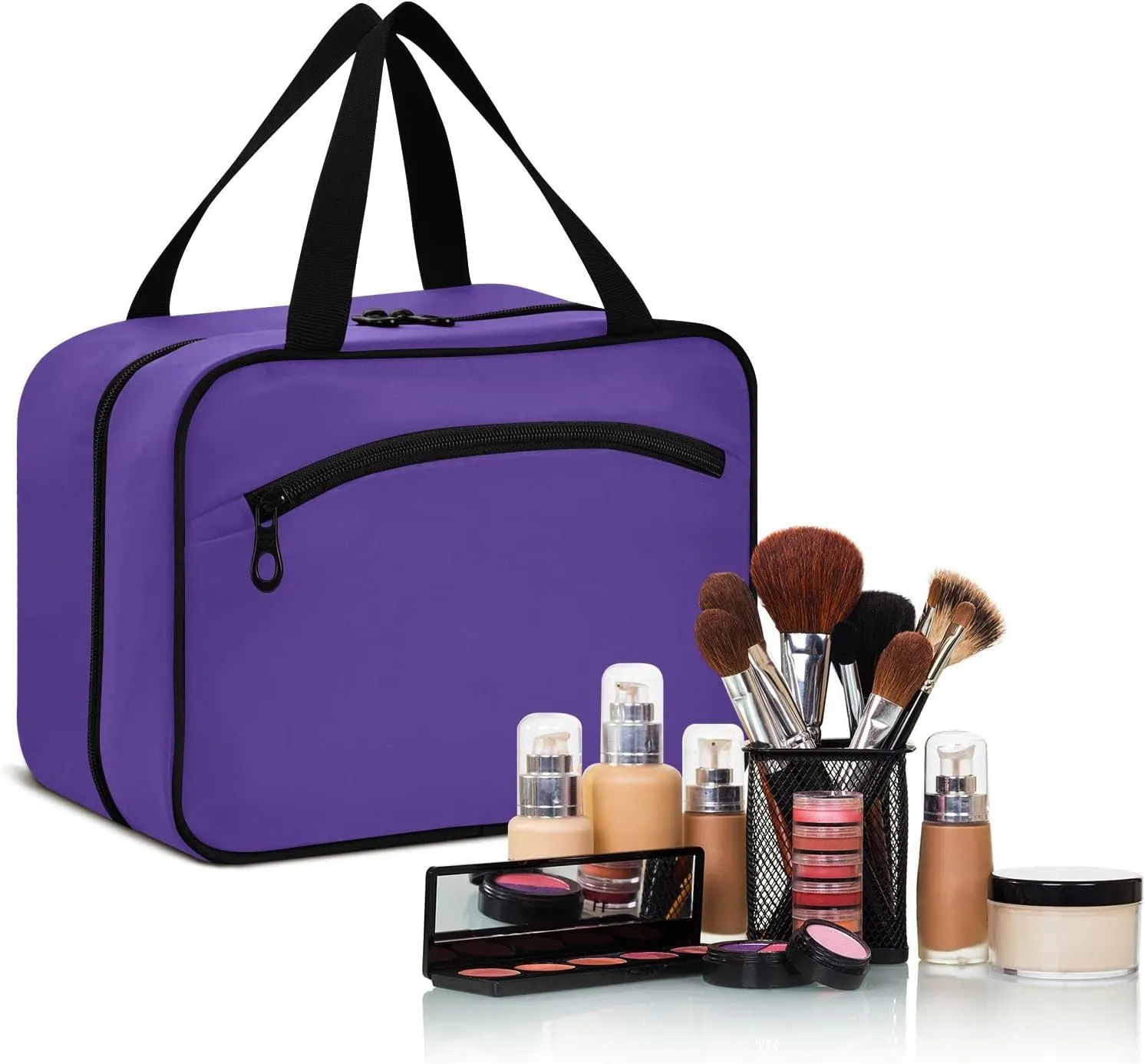 DOMIKING Dark Purple Hanging Toiletry Bag Portable Cosmetic Bags Large Travel Makeup Organizers Holder for Men Women Brushes Accessories Shampoo