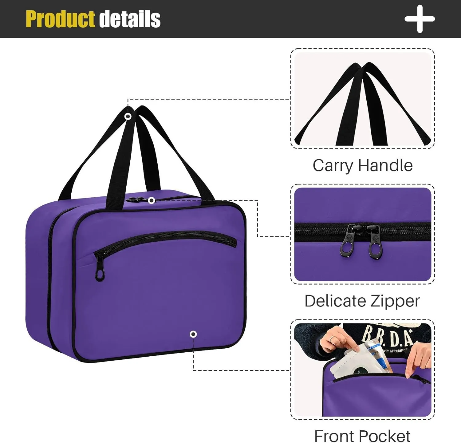 DOMIKING Dark Purple Hanging Toiletry Bag Portable Cosmetic Bags Large Travel Makeup Organizers Holder for Men Women Brushes Accessories Shampoo