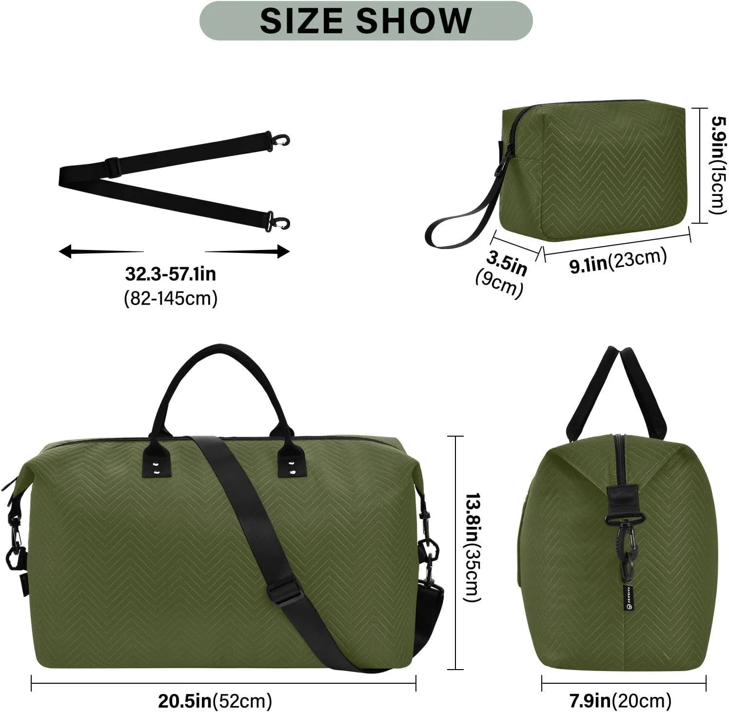 DOMIKING Olive Green Travel Duffle Bag Foldable Weekender Overnight Bags for Women Men Carry On Gym Bag Personal Item Travel Bag with Toiletry Bag for Yoga Business Travel, 2 Pcs