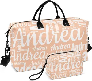 DOMIKING Peach Fuzz Orange Personalized Duffel Bag Foldable Weekender Bag Overnight Bags for Women Men Custom Travel Bag with Toiletry Bag for Women Business Weekend, 2 Pcs