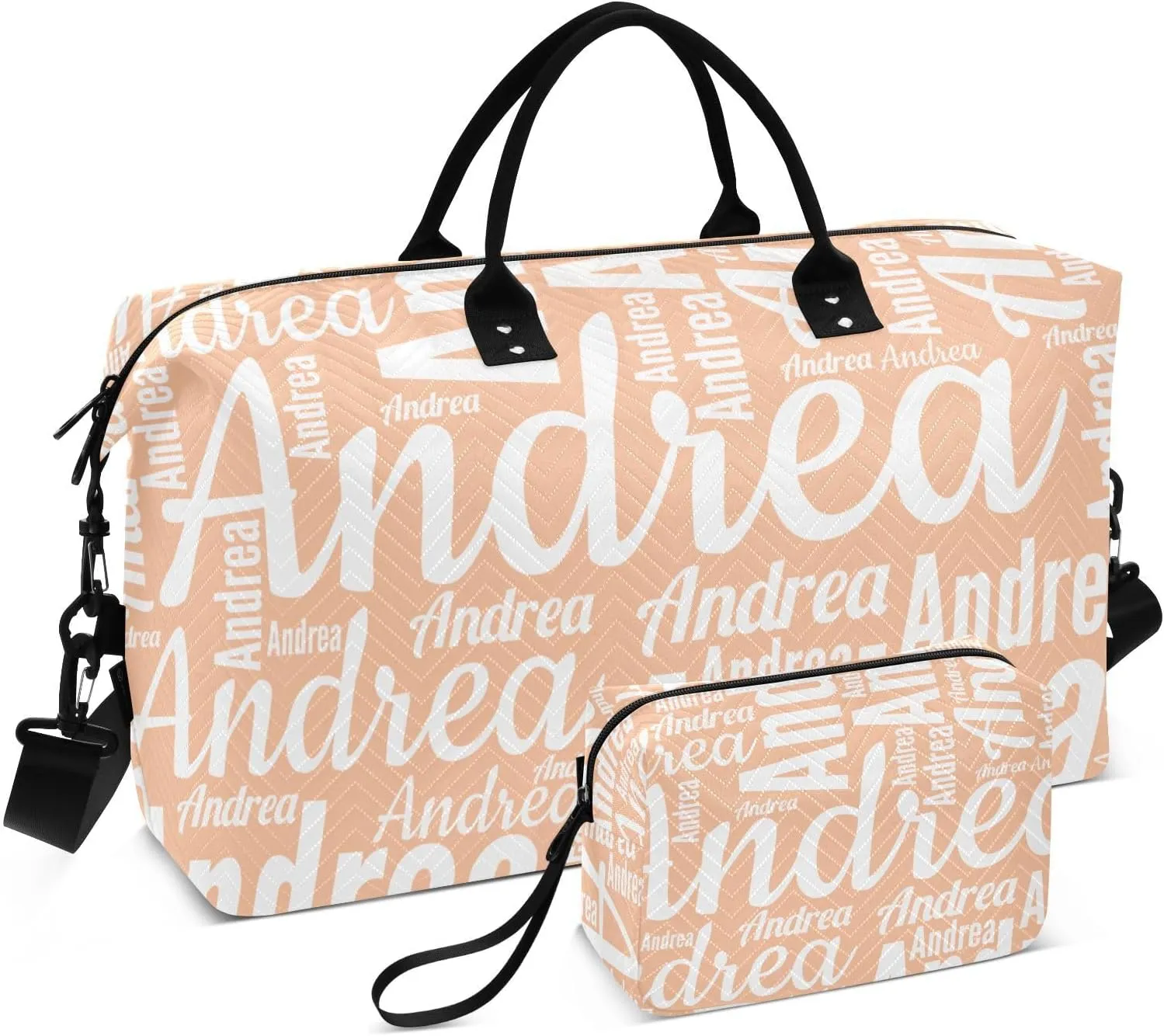 DOMIKING Peach Fuzz Orange Personalized Duffel Bag Foldable Weekender Bag Overnight Bags for Women Men Custom Travel Bag with Toiletry Bag for Women Business Weekend, 2 Pcs