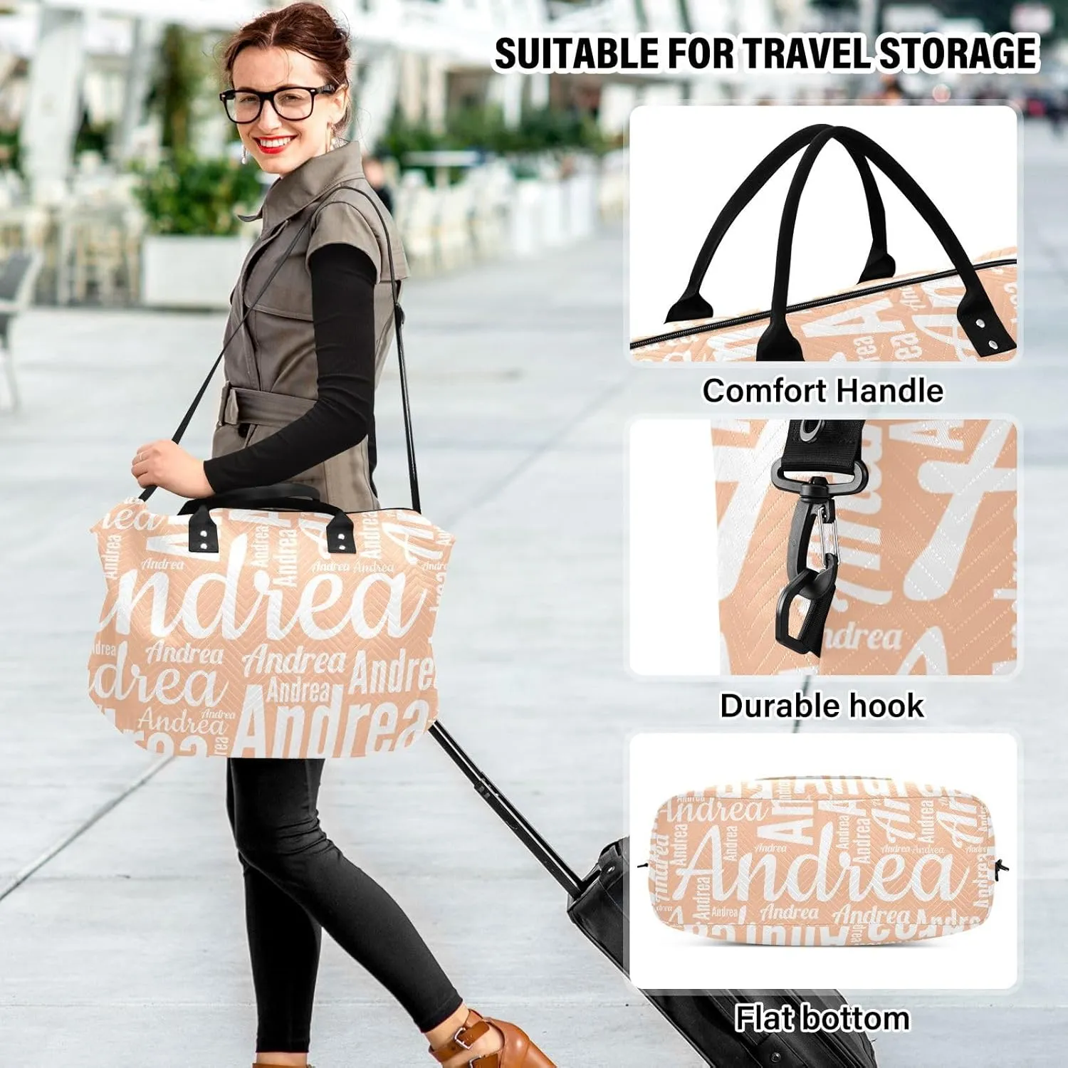 DOMIKING Peach Fuzz Orange Personalized Duffel Bag Foldable Weekender Bag Overnight Bags for Women Men Custom Travel Bag with Toiletry Bag for Women Business Weekend, 2 Pcs