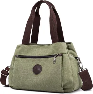 DOURR Hobo Handbags Canvas Crossbody Bags for Women, Multi Compartment Tote Purse Medium Satchel