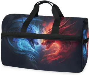 Dragon Dinosaur Travel Duffel Bag Luggage Sports Gym Bags With Shoes Compartment Large Capacity Lightweight Duffle Bag For Men Women