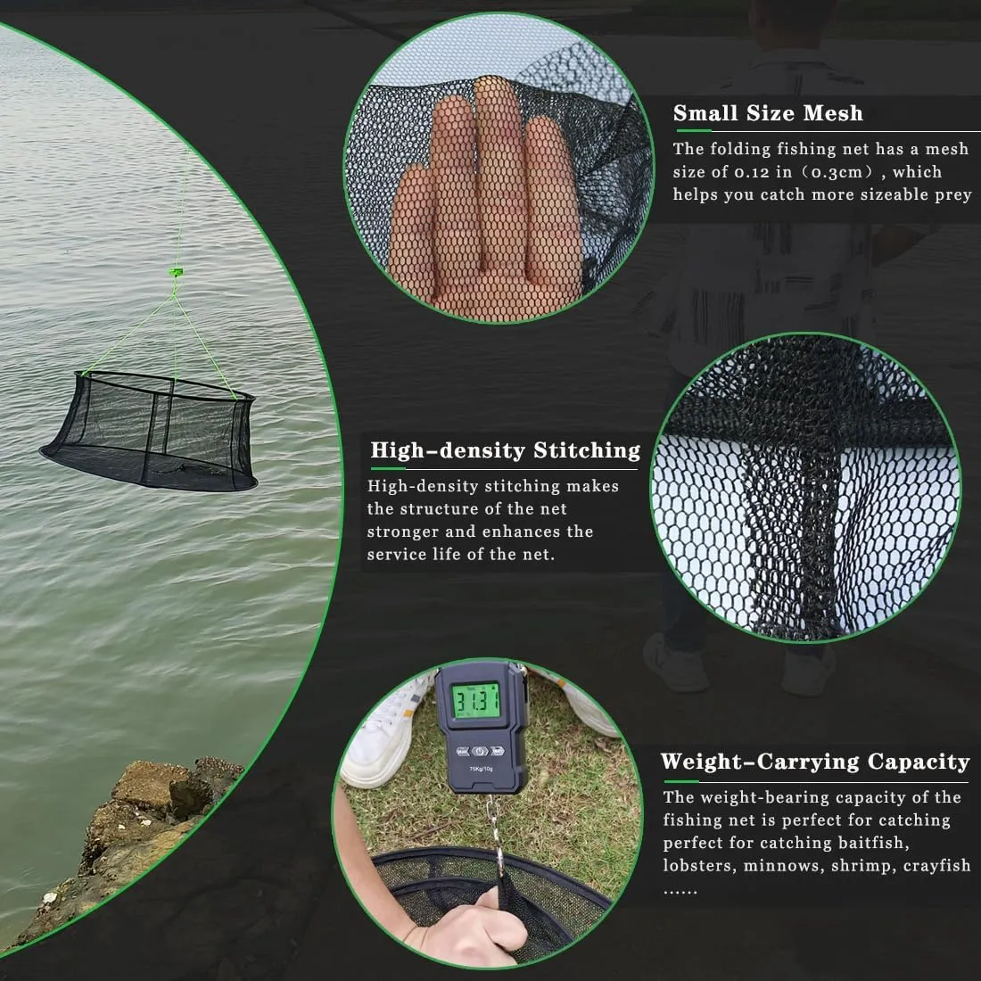 Drasry Fishing Net Trap for Bait Minnow Shrimp Crayfish Foldable Fish Crawdad Lobsters Cast Net Collapsible