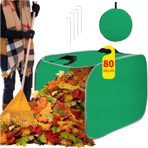 Dreamtop Leaf Collector Bags, Portable Pop Up Leaf Bag Chute, Foldable Large Yard Waste Bag with Storage Bag and Garden Staples, Reusable Leaf Pickup Tools Bags for Leaves Lawn Trash (80 Gallon)