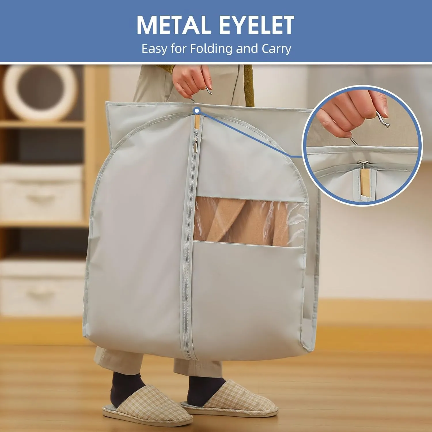 Dress Bags for Gowns, 65'' Long Garment Bags for Hanging Clothes, Dress Garment Bag, Grey Dress Cover with Clear Window for Dresses, Coats, Uniforms - 5 Pack