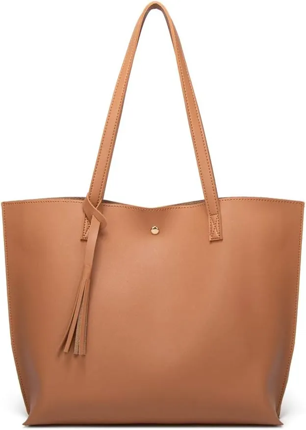 Dreubea Women's Soft Faux Leather Tote Shoulder Bag from, Big Capacity Tassel Handbag
