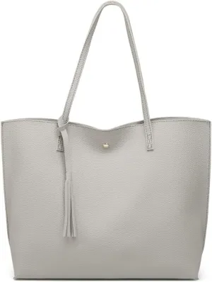 Dreubea Women's Soft Faux Leather Tote Shoulder Bag from, Big Capacity Tassel Handbag