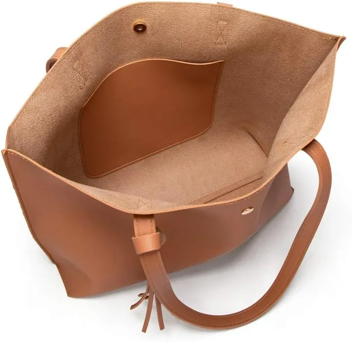 Dreubea Women's Soft Faux Leather Tote Shoulder Bag from, Big Capacity Tassel Handbag