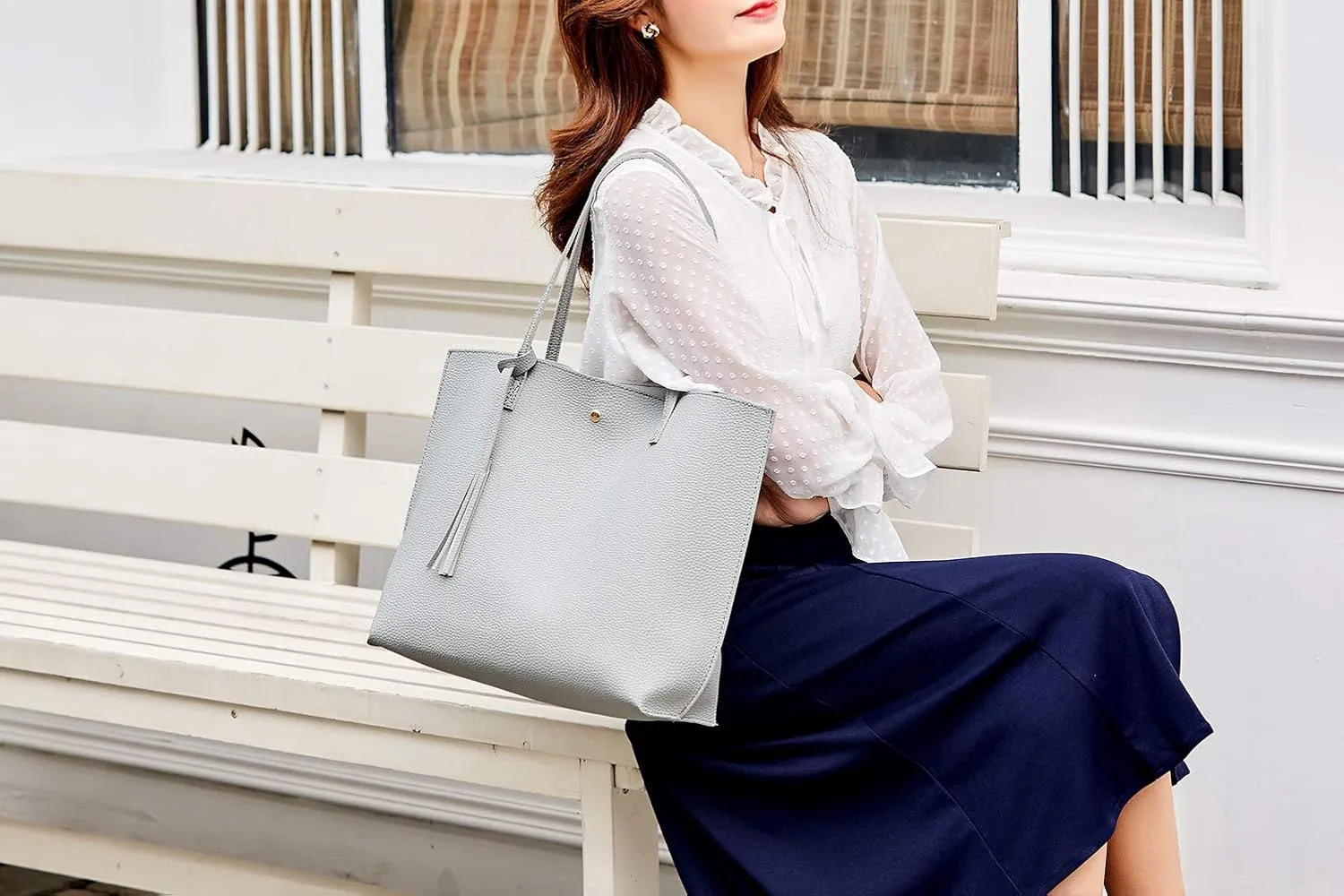 Dreubea Women's Soft Faux Leather Tote Shoulder Bag from, Big Capacity Tassel Handbag