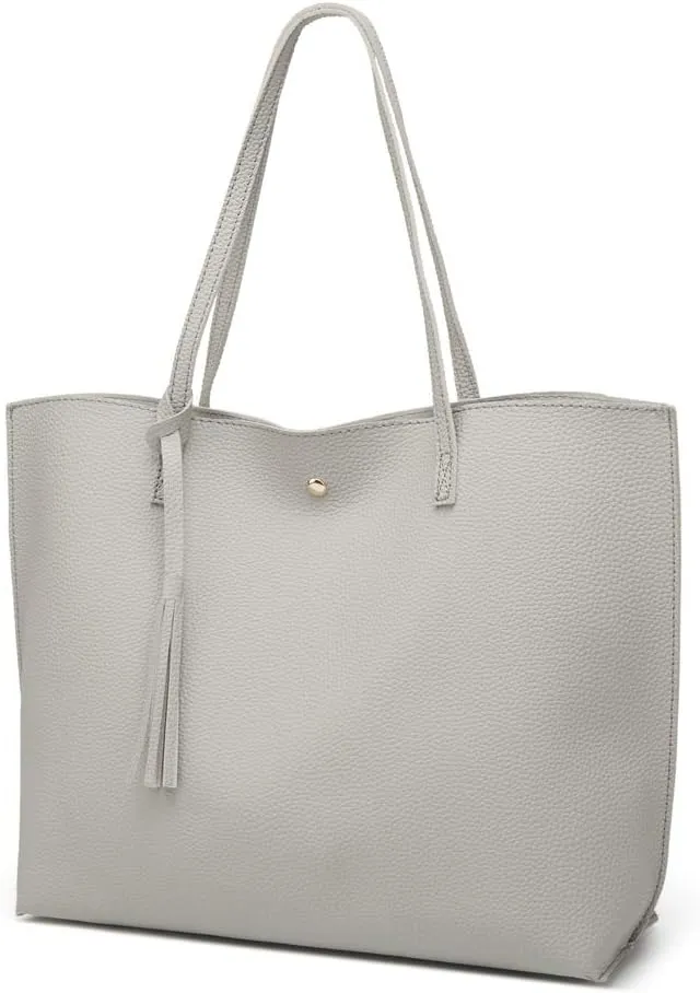 Dreubea Women's Soft Faux Leather Tote Shoulder Bag from, Big Capacity Tassel Handbag