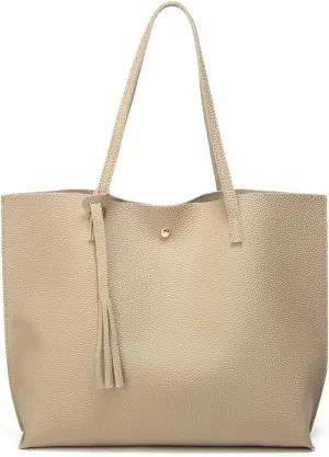 Dreubea Women's Soft Faux Leather Tote Shoulder Bag from, Big Capacity Tassel Handbag