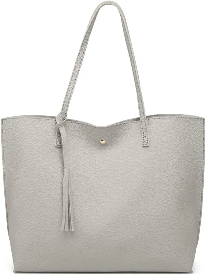 Dreubea Women's Soft Faux Leather Tote Shoulder Bag from, Big Capacity Tassel Handbag