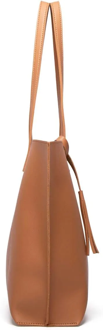 Dreubea Women's Soft Faux Leather Tote Shoulder Bag from, Big Capacity Tassel Handbag