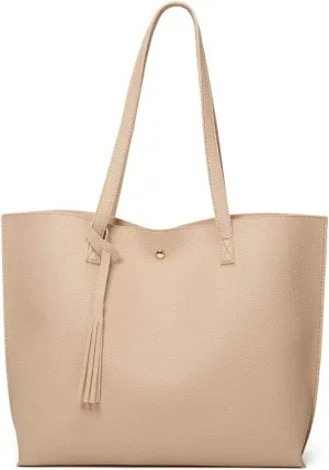 Dreubea Women's Soft Faux Leather Tote Shoulder Bag from, Big Capacity Tassel Handbag
