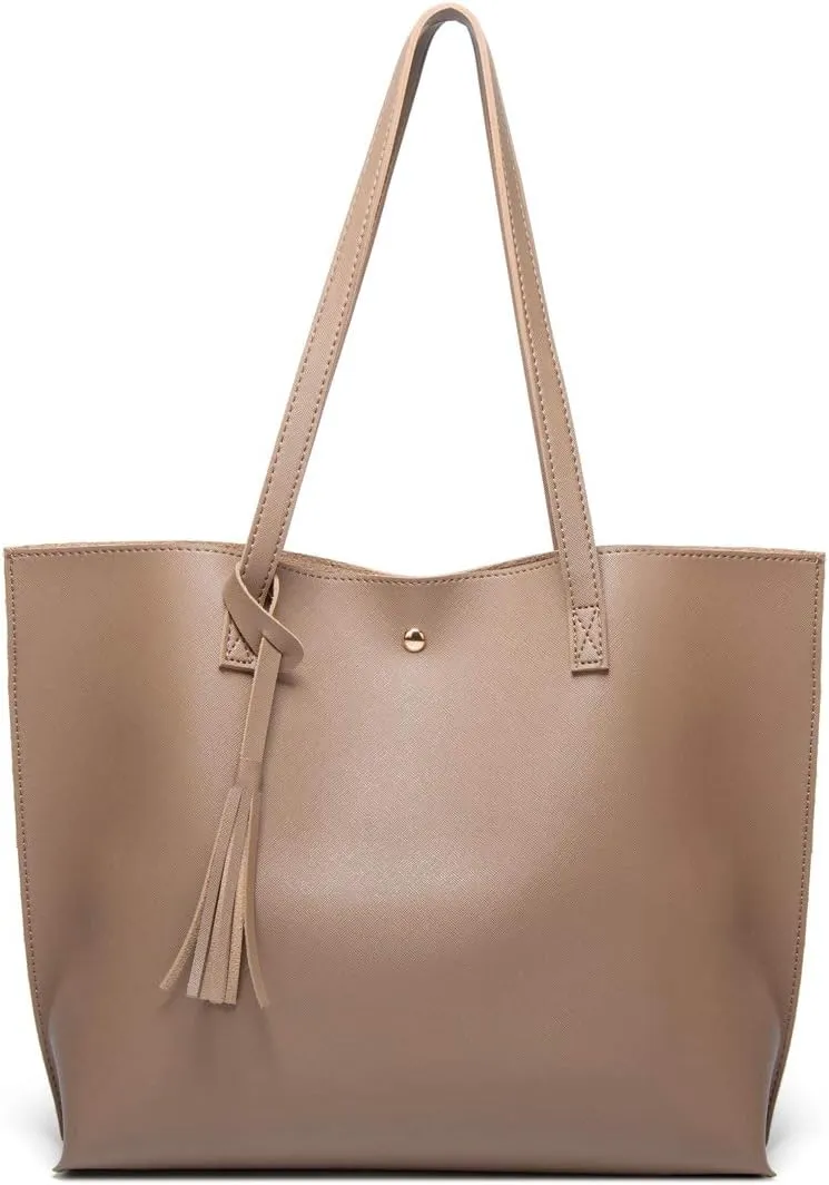 Dreubea Women's Soft Faux Leather Tote Shoulder Bag from, Big Capacity Tassel Handbag