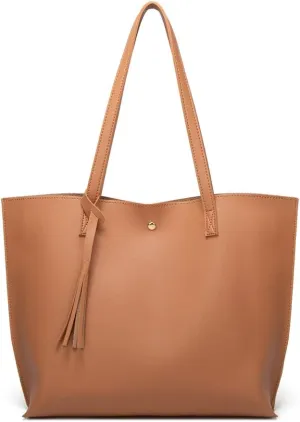 Dreubea Women's Soft Faux Leather Tote Shoulder Bag from, Big Capacity Tassel Handbag