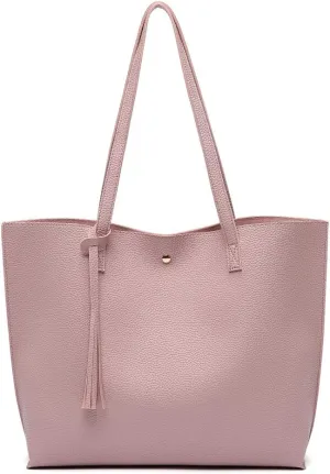 Dreubea Women's Soft Faux Leather Tote Shoulder Bag from, Big Capacity Tassel Handbag