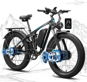 Dual Motor Ebike,37MPH Fast Electric Bike Peak 3000W/5000W 23AH Ebike for Adults UL Certified Battery Commuting Electric Bicycle 87 Miles Long Range 7-Speed 26" Fat Tire Full Suspension E Bike