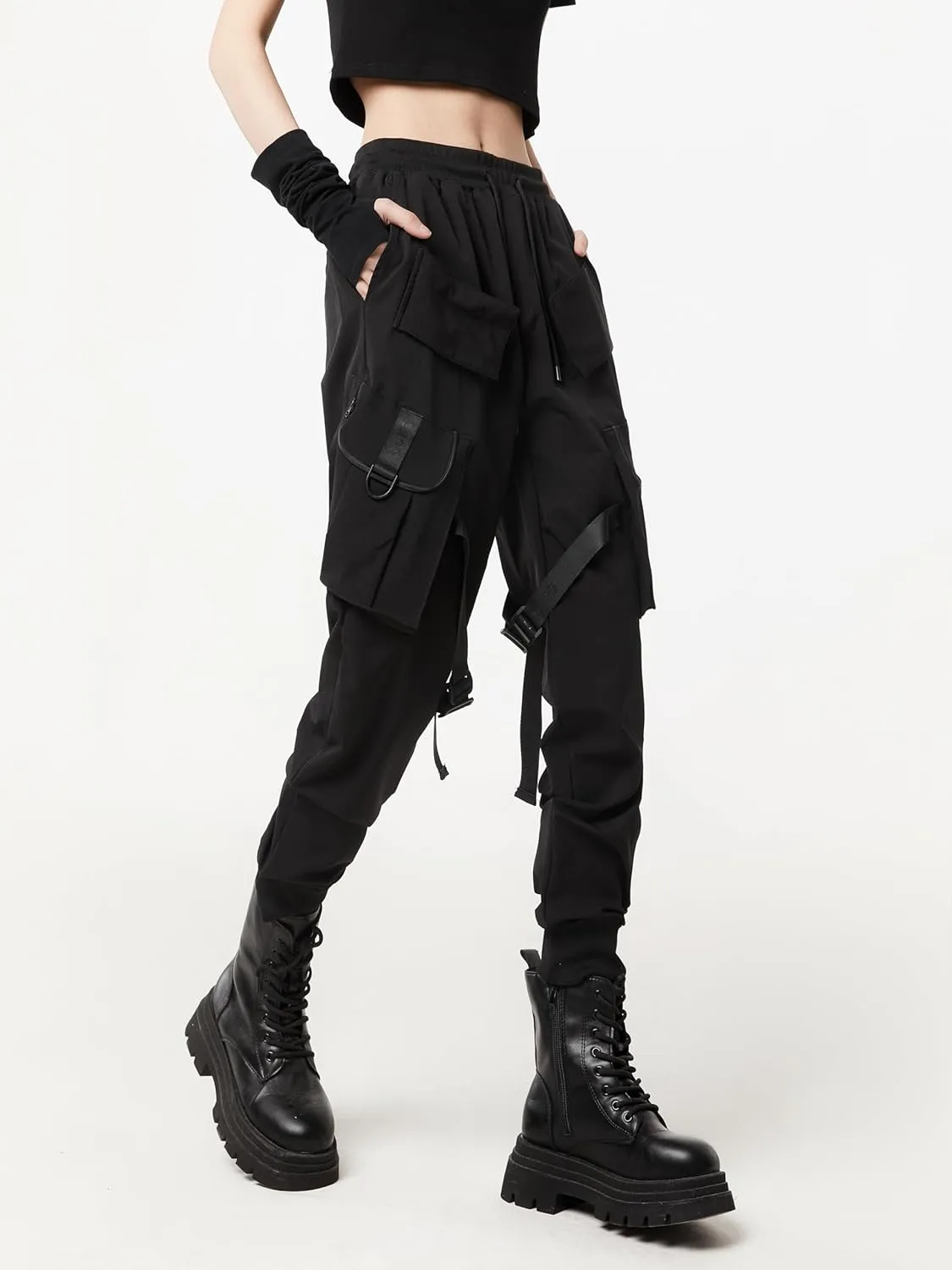 DUDHUH Women's Cargo Pants Tapered Hiking Sweatpants Clothes Joggers with Pockets Techwear Y2k Pants Streetwear
