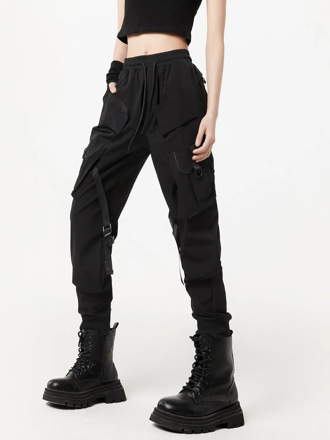 DUDHUH Women's Cargo Pants Tapered Hiking Sweatpants Clothes Joggers with Pockets Techwear Y2k Pants Streetwear