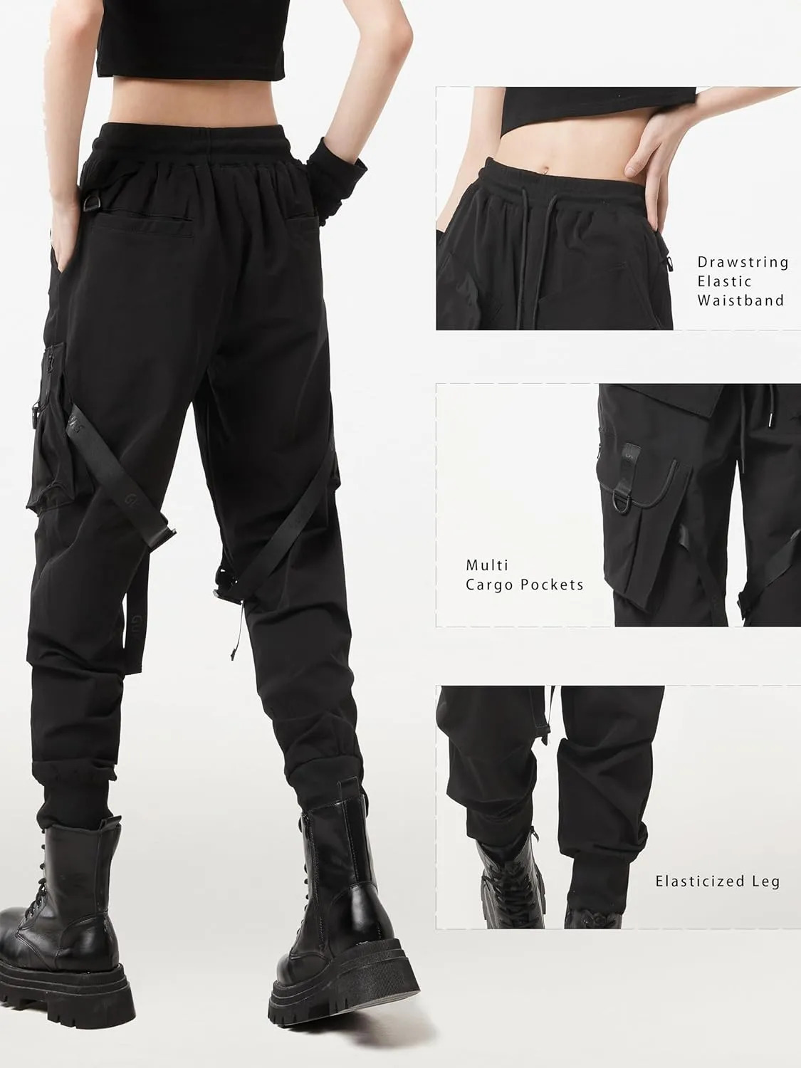 DUDHUH Women's Cargo Pants Tapered Hiking Sweatpants Clothes Joggers with Pockets Techwear Y2k Pants Streetwear