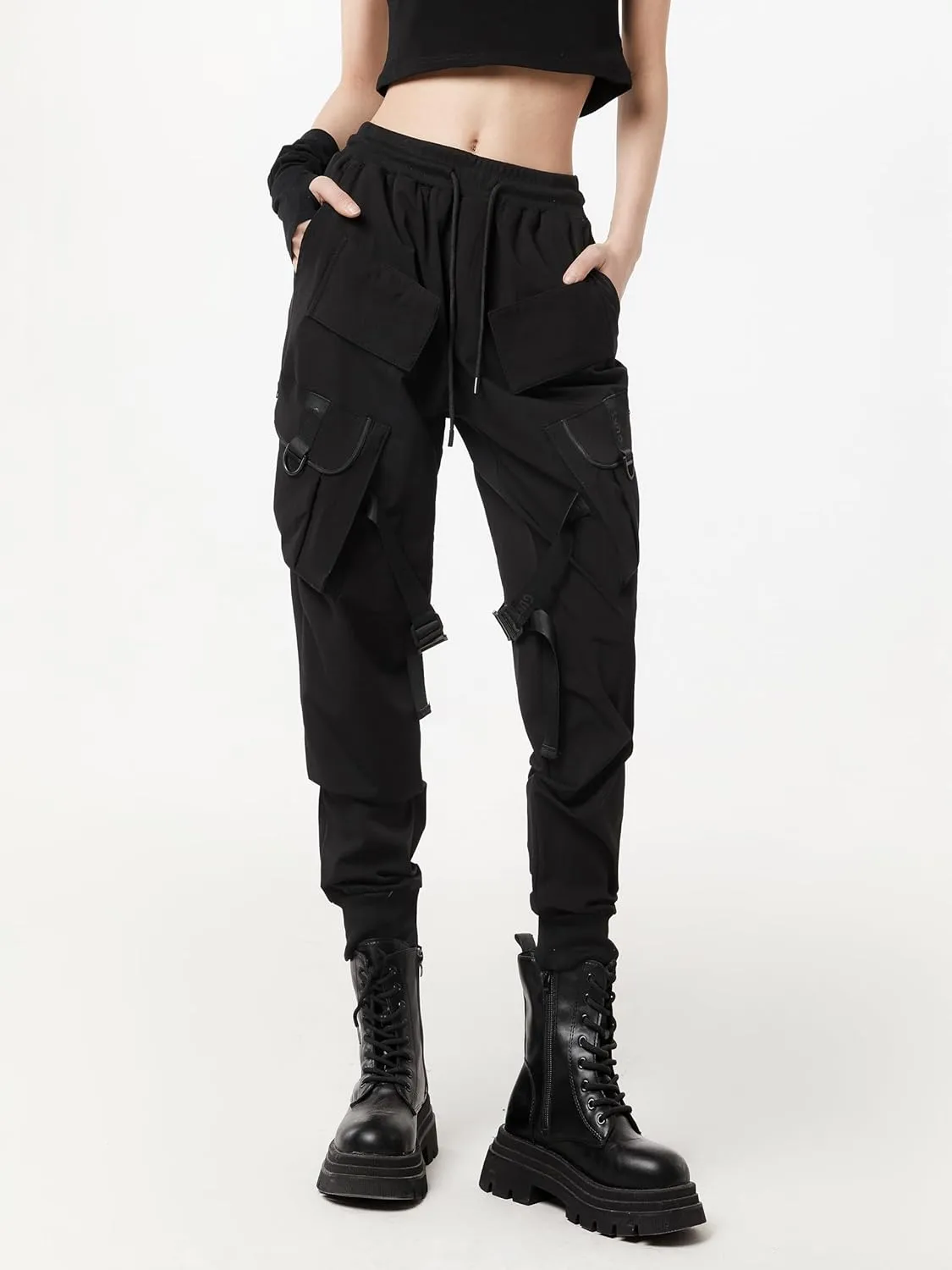 DUDHUH Women's Cargo Pants Tapered Hiking Sweatpants Clothes Joggers with Pockets Techwear Y2k Pants Streetwear