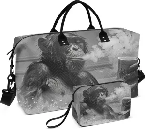 Duffel Bag for Traveling, Ape Bathtub Black Gym Bags with Multiple Interior Pockets for Women Men Toiletry Purse Included 20.5”x 1.9” x 13.8”