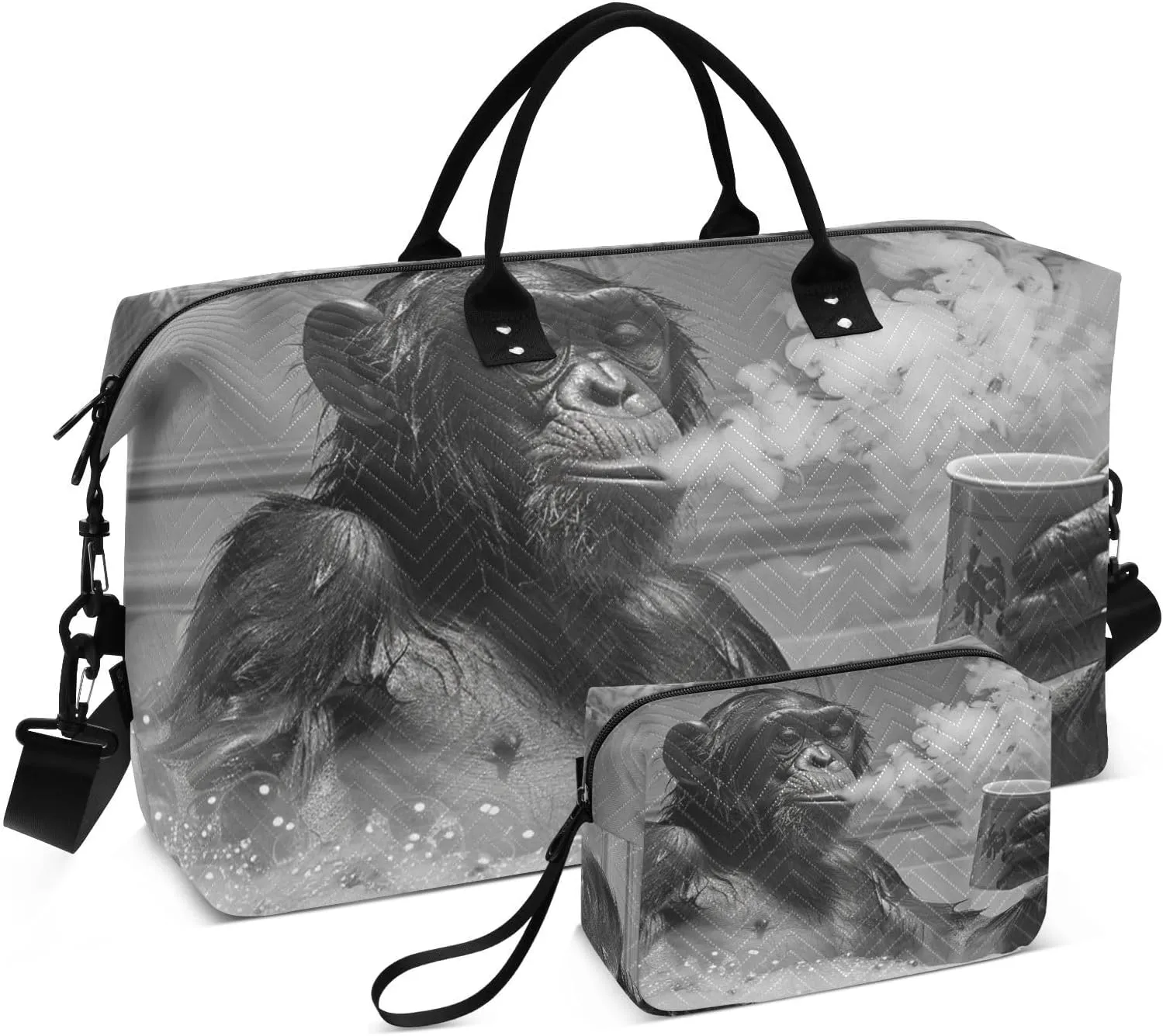 Duffel Bag for Traveling, Ape Bathtub Black Gym Bags with Multiple Interior Pockets for Women Men Toiletry Purse Included 20.5”x 1.9” x 13.8”