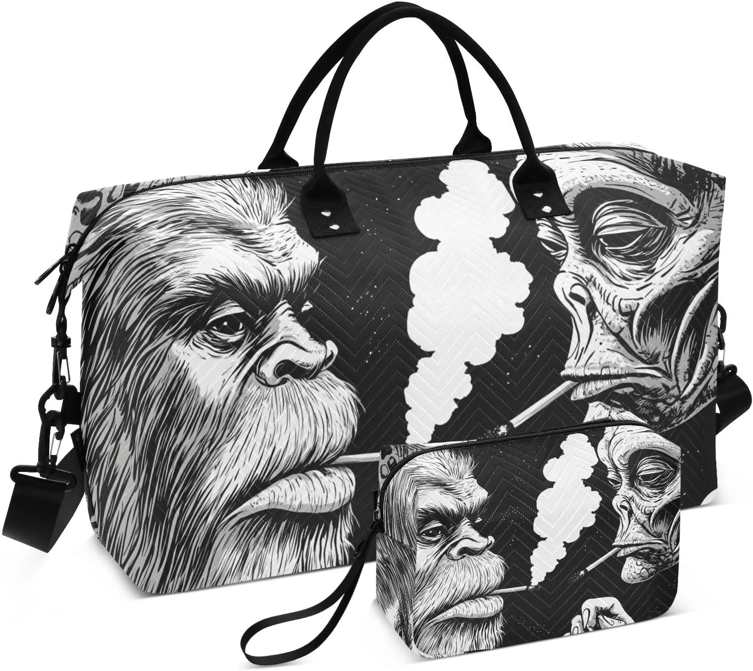 Duffel Bag for Traveling, Sasquatch Alien Funny Gym Bags with Multiple Interior Pockets for Women Men Toiletry Purse Included 20.5”x 1.9” x 13.8”