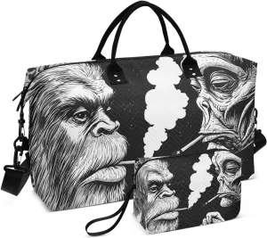 Duffel Bag for Traveling, Sasquatch Alien Funny Gym Bags with Multiple Interior Pockets for Women Men Toiletry Purse Included 20.5”x 1.9” x 13.8”
