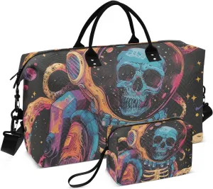 Duffel Bag for Traveling, Skeleton Octopus Astronaut Gym Bags with Multiple Interior Pockets for Women Men Toiletry Purse Included 20.5”x 1.9” x 13.8”