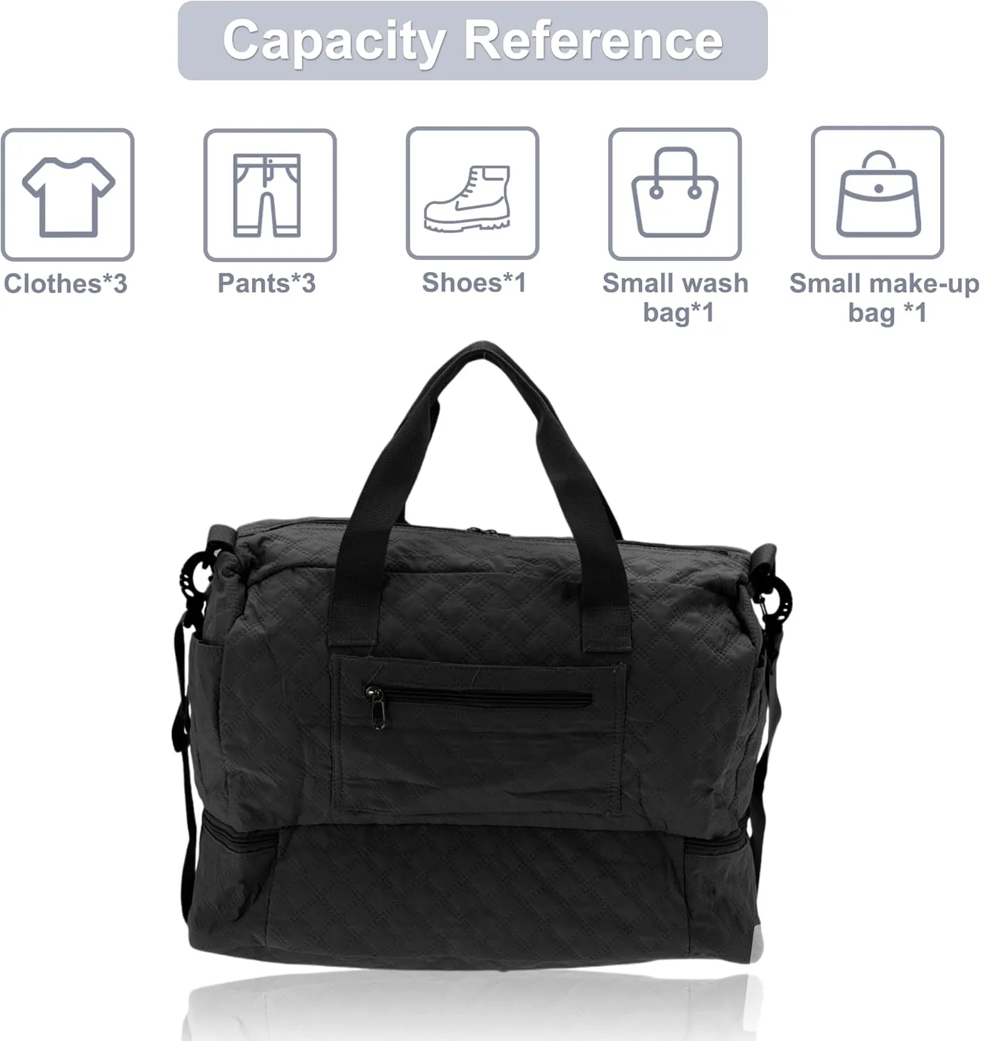 Duffle Bag for Travel, Partitioned Design, Travel Duffle Bags, with Fixed Luggage Strap, Shoe Compartment, Black, 2 Pcs